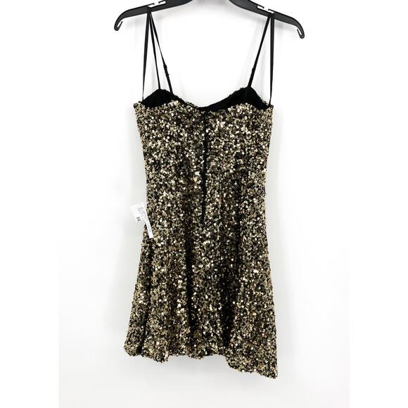 B.DARLIN Juniors Sequined A-Line Mini Dress 9/10 Black Gold Sleeveless NWT - Picture 5 of 9